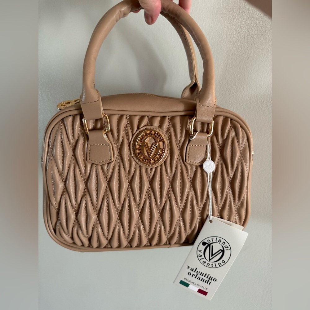 Valentino Orlandi Taupe Vegan Leather Crossbody Handbag Retail 199 NWT